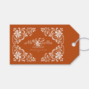 Etiqueta Para Presente Chique Laranja Queimado, Sr. & Sra. Marca de Prese