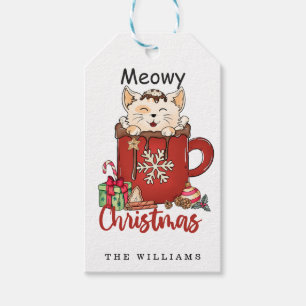 Etiqueta Para Presente Chocolate Café de Natal Meow Adorável