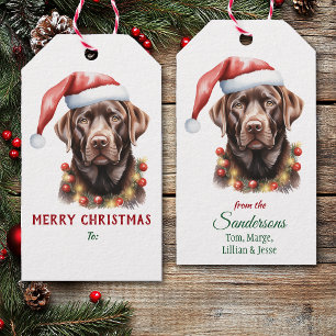 Etiqueta Para Presente Chocolate Labrador Retriever Chapéu de Papai Noel