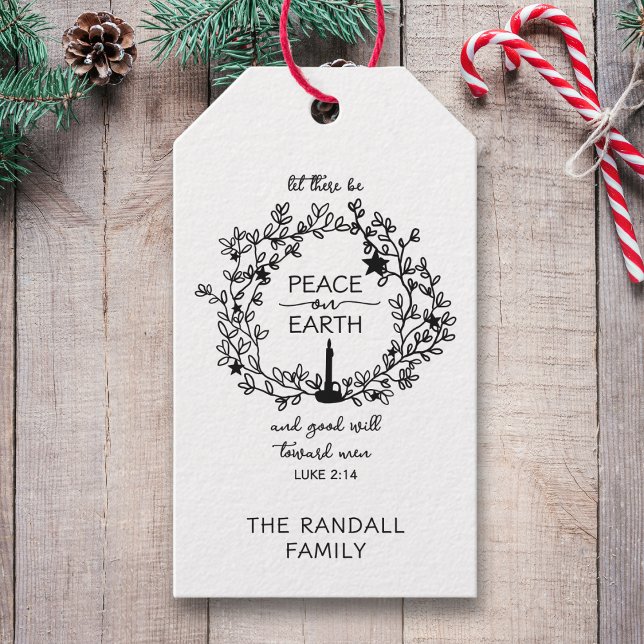 Etiqueta Para Presente Christian Verse Peace na Terra Drawn Wreath (A beautiful way to share faith, joy, and love with friends and relatives this holiday season.)