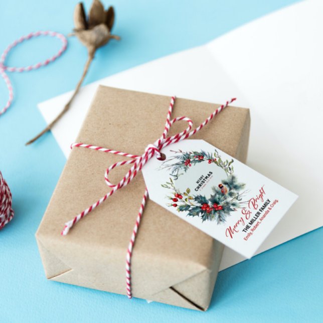 Etiqueta Para Presente Christmas Berries Wreath Red Robin (Criador carregado)