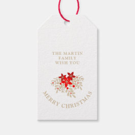 Etiqueta Para Presente Christmas Botanical Holly Branches and Poinsettias