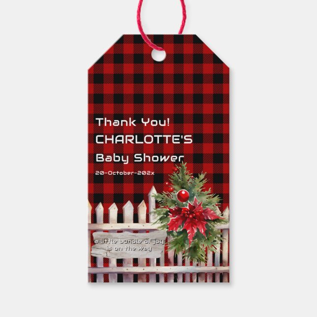 Etiqueta Para Presente Christmas Fence Buffalo Plaid Baby Shower (Frente)