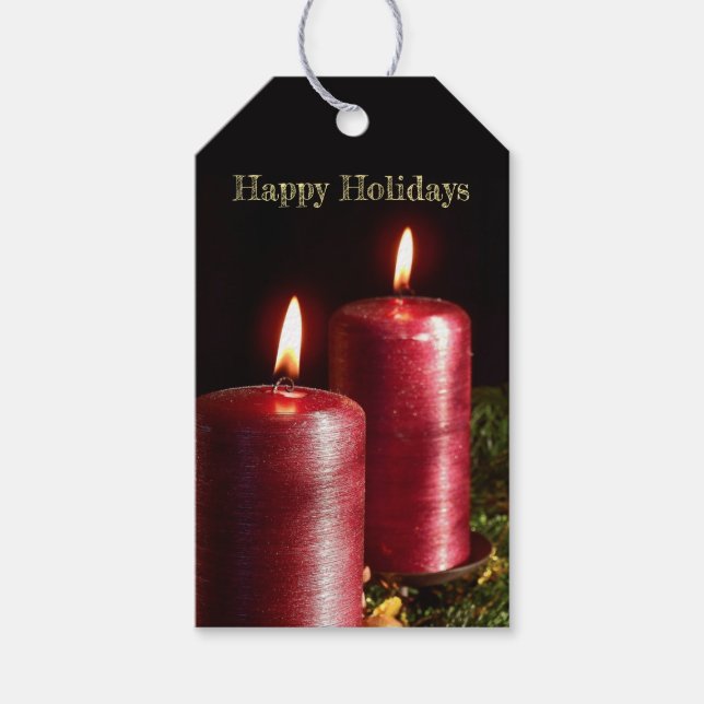 Etiqueta Para Presente Christmas Party Red Candles Winter Holidays (Frente)