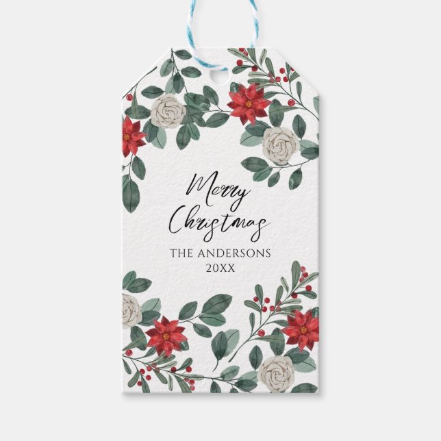 Etiqueta Para Presente Christmas Party Red Green Floral (Frente)