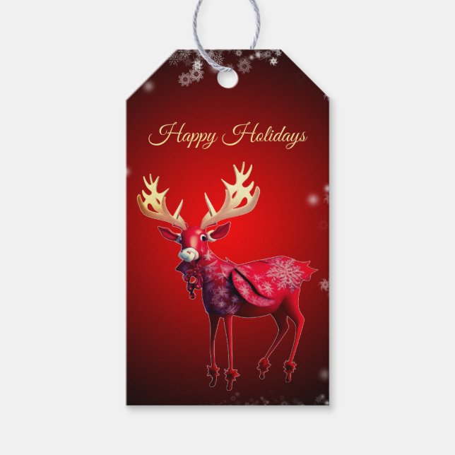Etiqueta Para Presente Christmas Party Red Reindeer Winter Holidays (Frente)