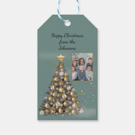 Etiqueta Para Presente Christmas Photo Custom Gift Tags Blue Elegant