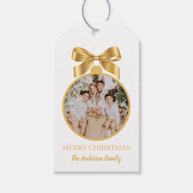 Etiqueta Para Presente Christmas Photo Ornament Gold (Frente)