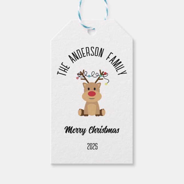 Etiqueta Para Presente Christmas Reindeer With Lights Personalized Name (Frente)