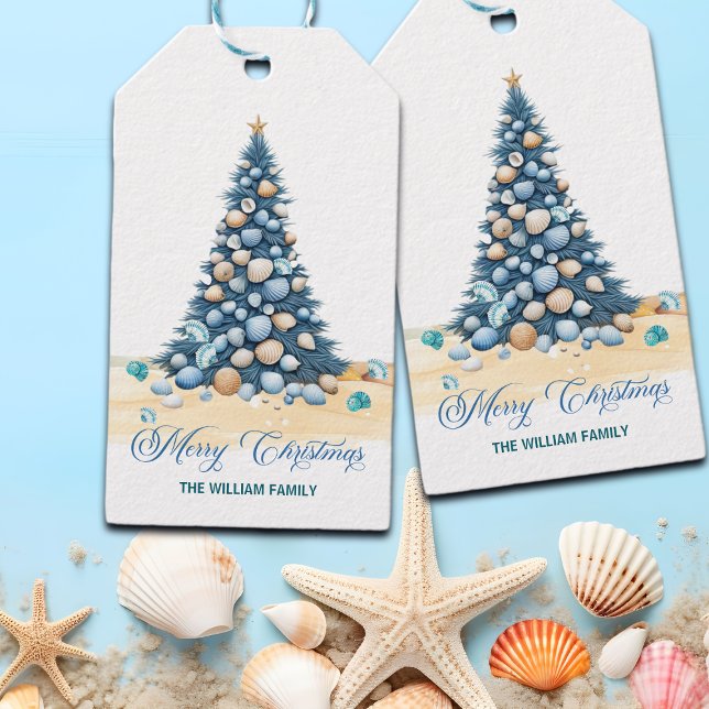 Etiqueta Para Presente Christmas Tree Beach Merry Christmas (Criador carregado)