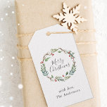Etiqueta Para Presente Christmas Winter Berries Wreath Custom Family Name<br><div class="desc">Etiqueta de presente de Natal personalizada,  com elegante aquarela de Natal com verde de inverno e bagas vermelhas. O nome da família editável e o texto também estão disponíveis.</div>
