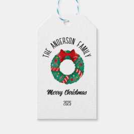 Etiqueta Para Presente Christmas Wreath Red Bow Lights Personalized Name