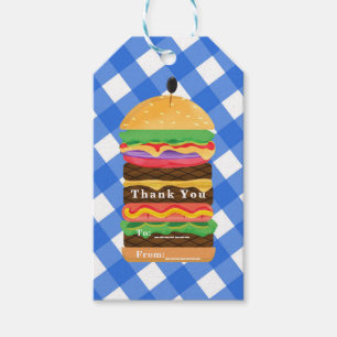 Etiqueta Para Presente Churrasco de Verão Hambúrguer Azul Festa de Churra