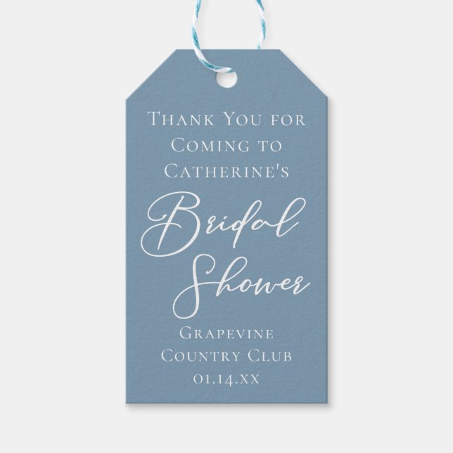Etiqueta Para Presente Chuva Azul Casamento Personalizado Script Branco (Frente)