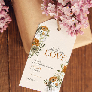 Etiqueta Para Presente Chuva de Amor Floral Laranja Queimada Chá de Noiva