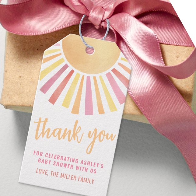 Etiqueta Para Presente Chuva de Amor Rosa Sol Babyshower (Sunshine Pink Sun Baby Shower Gift Tags)