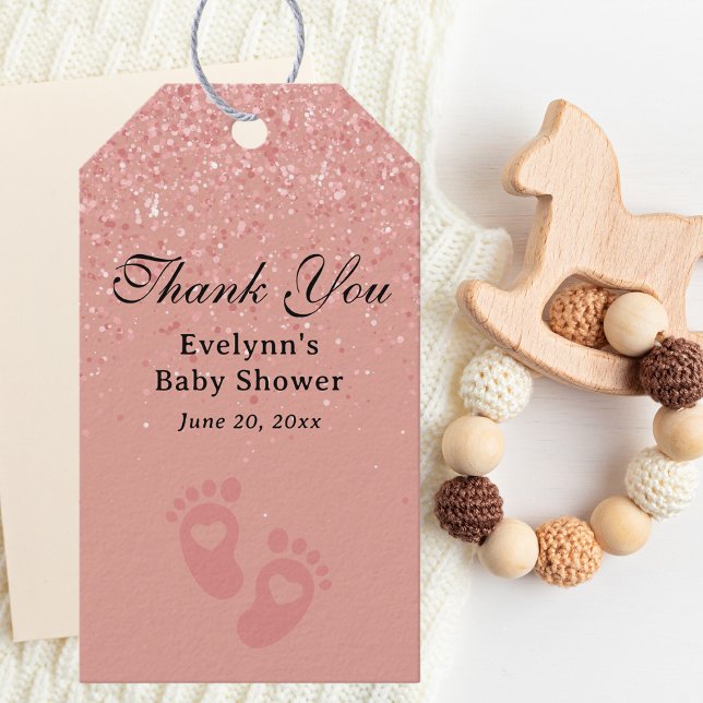 Etiqueta Para Presente Chuva de Bebê Agradecimento Brilho Rosa Elegante (Criador carregado)