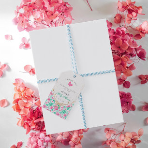 Etiqueta Para Presente Chuva de Bebê Arco Dourado Flor Rosa Adorável