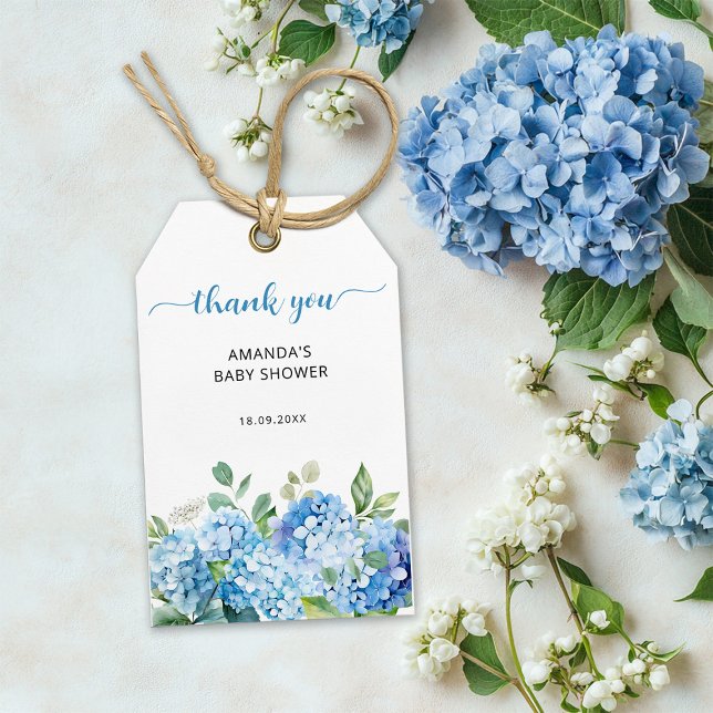 Etiqueta Para Presente Chuva de Bebê Blue Hydrangea Agradecimento (Criador carregado)