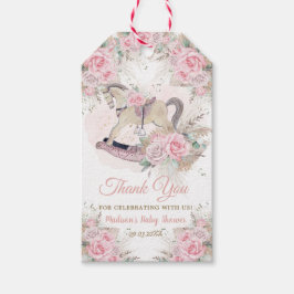 Etiqueta Para Presente Chuva de Bebê Cavalo de Balanço Floral Rosa Grama