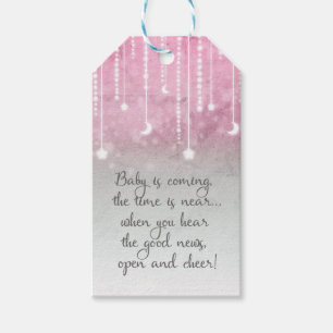 Etiqueta Para Presente Chuva de Bebê Celestial Pink Cinza Branco Lua & Es