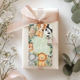 Etiqueta Para Presente Chuva de bebê da Selva Tropical de Pastel Safari