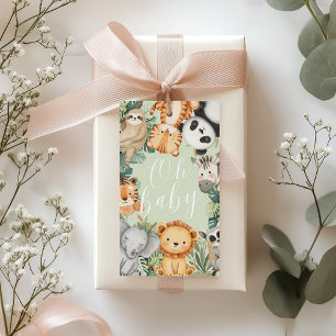 Etiqueta Para Presente Chuva de bebê da Selva Tropical de Pastel Safari