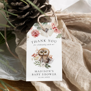Etiqueta Para Presente Chuva de Bebê de Inverno Coruja em Aquarela Fofa