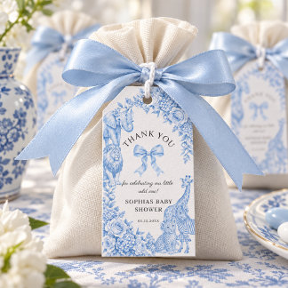 Etiqueta Para Presente Chuva de Bebê do Menino Safari Elegante Azul Toile