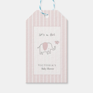 Etiqueta Para Presente Chuva de Bebê Elefante Rosa Minimalista