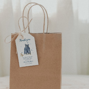 Etiqueta Para Presente Chuva de Bebê em Jeans Azul Obrigado