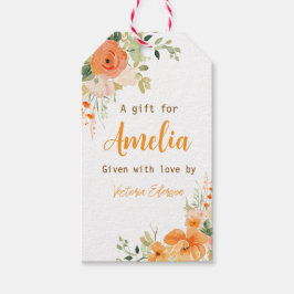 Etiqueta Para Presente Chuva de Bebê Floral em Aquarela Pintada à Mão