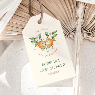 Etiqueta Para Presente Chuva de Bebê Gêmeos Laranjas Citrus Duas Pequenas