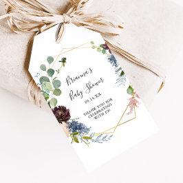 Etiqueta Para Presente Chuva de Bebê Geométrica Dourada em Borgonha