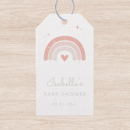 Etiqueta Para Presente Chuva de Bebê Menina Arco-Íris Aquarela Rosa