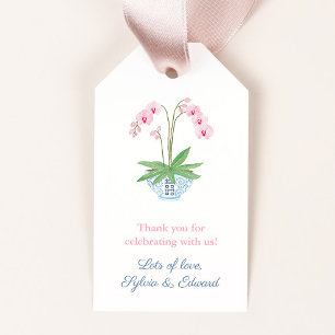 Etiqueta Para Presente Chuva de Bebê Menina Rosa Orquídea Azul Branco Tig
