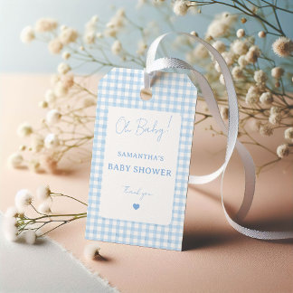 Etiqueta Para Presente Chuva de Bebê Menino Boho Watercolor Xadrez Azul