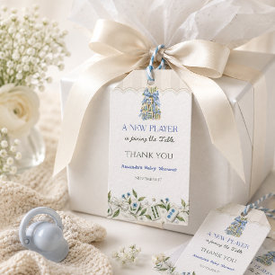 Etiqueta Para Presente Chuva de Bebê Menino Floral Azul Novo Jogador Mahj