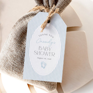Etiqueta Para Presente Chuva de Bebê Menino Pegadas de Bebê Azul Vintage