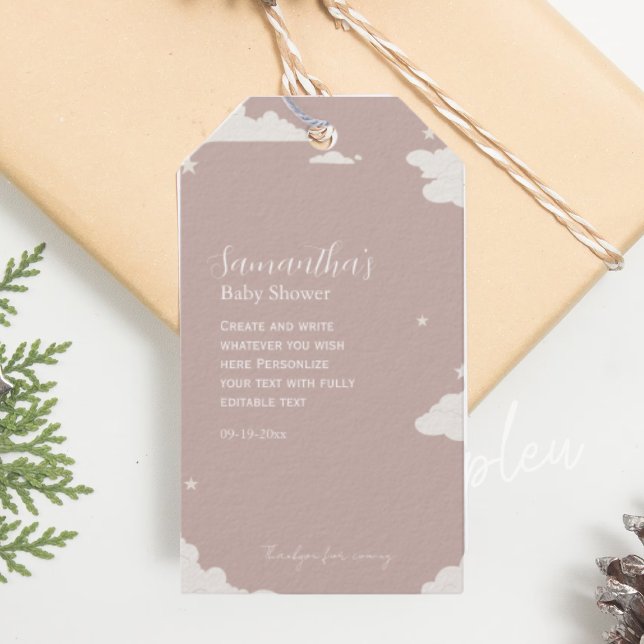 Etiqueta Para Presente Chuva de bebê Rosa Rústico Nuvem Mínima (Criador carregado)