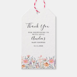 Etiqueta Para Presente Chuva de Bebê Simples de Jardim Floral em Aquarela