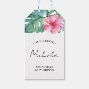 Etiqueta Para Presente Chuva de Bebê Tropical Flor de Hibisco Rosa