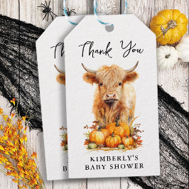 Etiqueta Para Presente Chuva de Bebê: Vaca das Terras Altas e Abóboras de