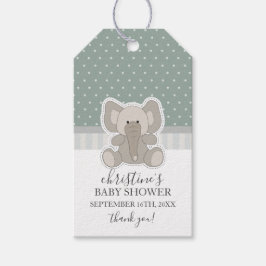 Etiqueta Para Presente Chuva de Bolinhas Verdes de Elefante Obrigado Baby