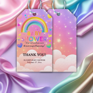 Etiqueta Para Presente Chuva de Corações e Arco-íris Baby Shower