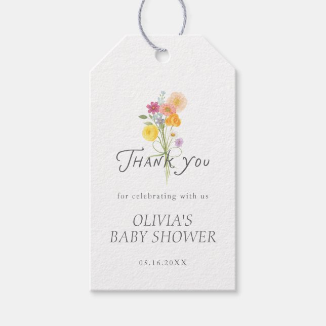 Etiqueta Para Presente Chuva de Flores Baby Shower Obrigado (Frente)