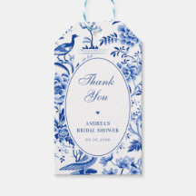 Chuva de Noiva Azul Chinoiserie Vintage Obrigada