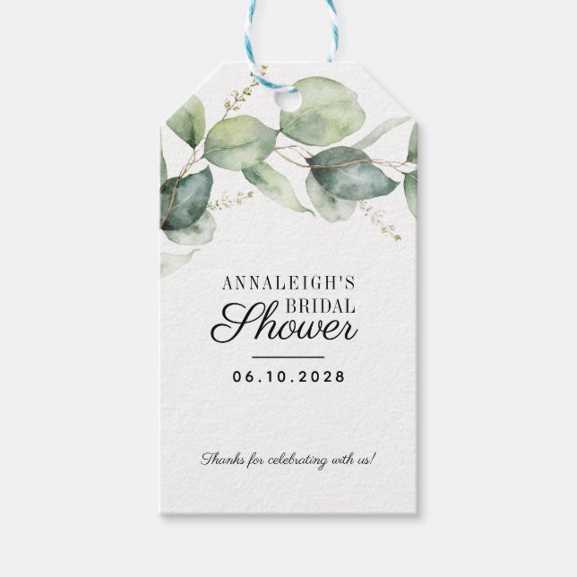 Etiqueta Para Presente Chuva de Noiva de Eucalipto Verde Agradecimento (Frente)