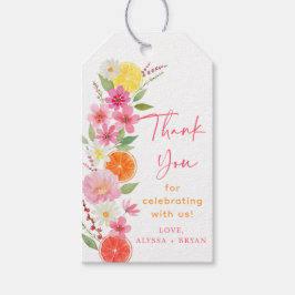 Etiqueta Para Presente Chuva de Noiva Floral Cítrico Limão Laranja