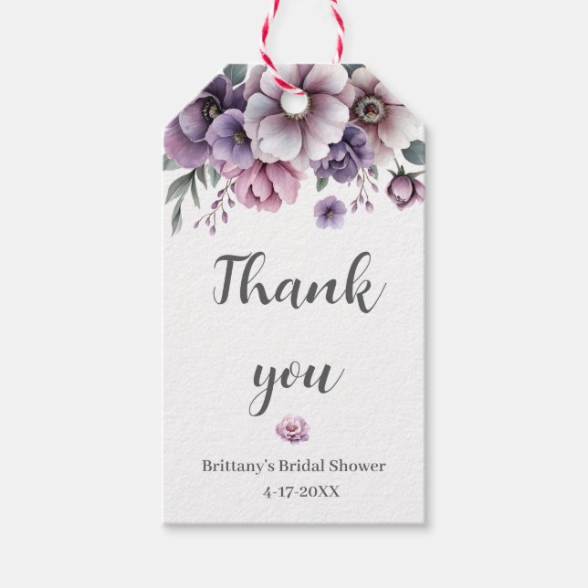 Etiqueta Para Presente Chuva de Noiva Lavanda Floral Aquarela  (Frente)